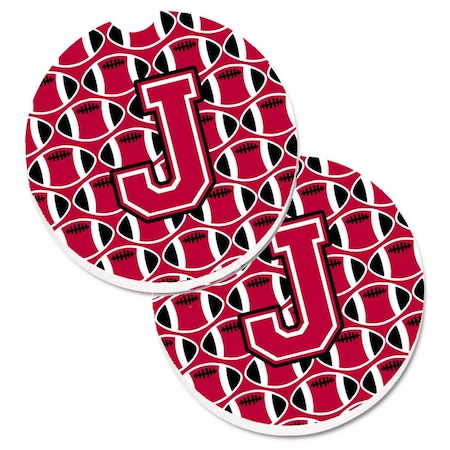 Carolines Treasures Letter J Football Crimson and White Set of 2 Cup Holder Car Coaster CJ1079-JCARC